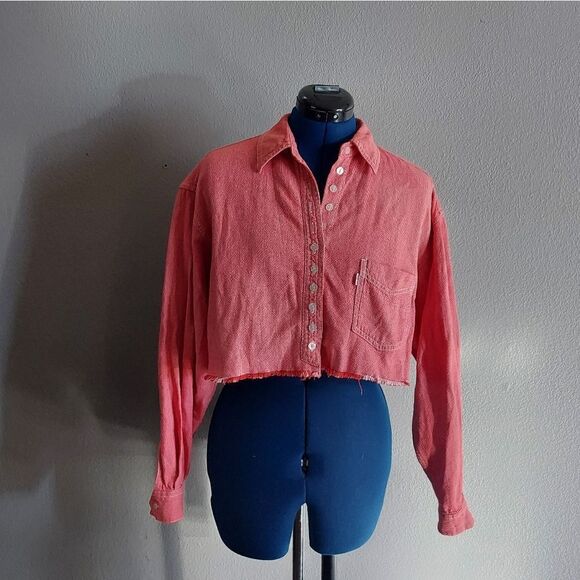 Levi's Vintage Long Sleeve Button Up Crop Top Medium - Picture 1 of 8